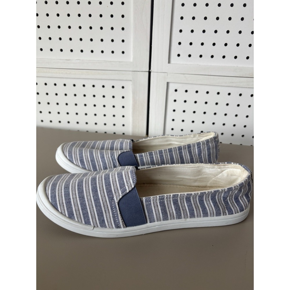 G.H. Bass‎ Women's 11M Casual Canvas Slip On Shoes Striped Blue White Deck Boat